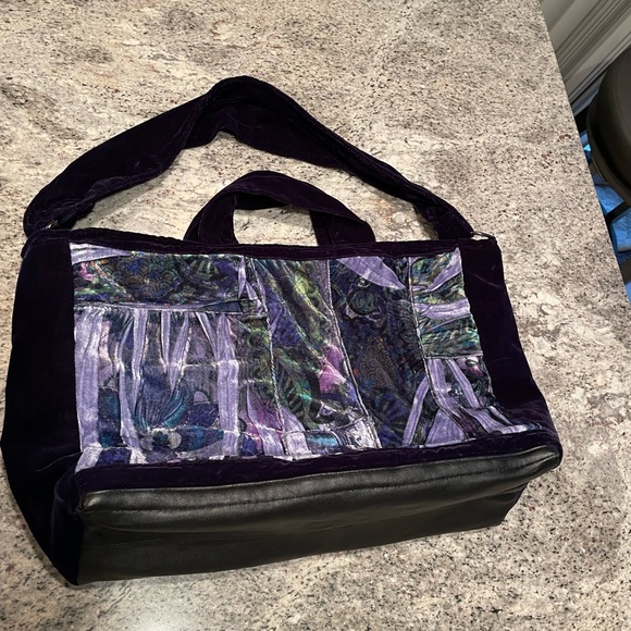NEW BLUE PURPLE Two-sided Velvet Bag, Tote, Patchwork, Burnout, Shoulder, Boho - Picture 6 of 12